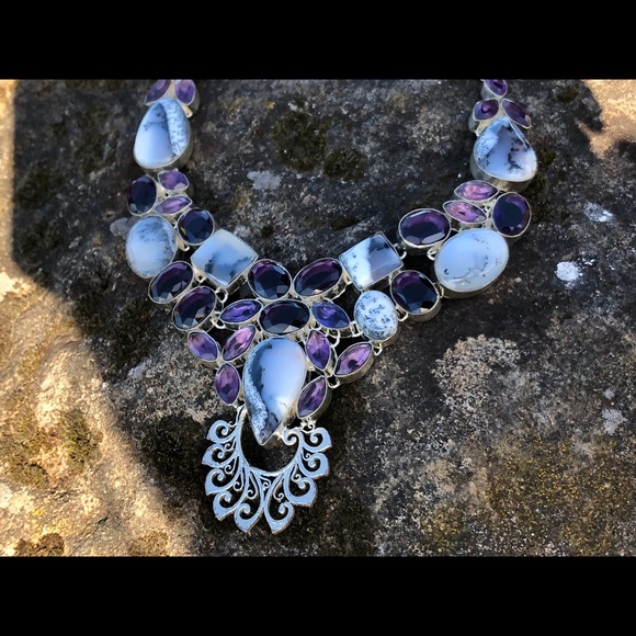SOLD! Dendtrite opal & amethyst necklace - Picture 3 of 8